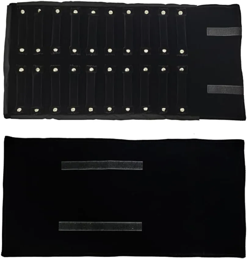 Portable Jewelry Roll Bag For Rings,Black All and Velvet Jewelry Roll Bag keep your Rings Safe (Open size: 55 * 29cm Close size: 30 * 10cm, Black Grey)