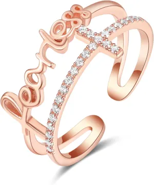 PRAYMOS Sterling Silver Adjustable Rings Fearless/Faith/Jesus Ring Christian Religious Rings Confirmation Jewelry Gifts