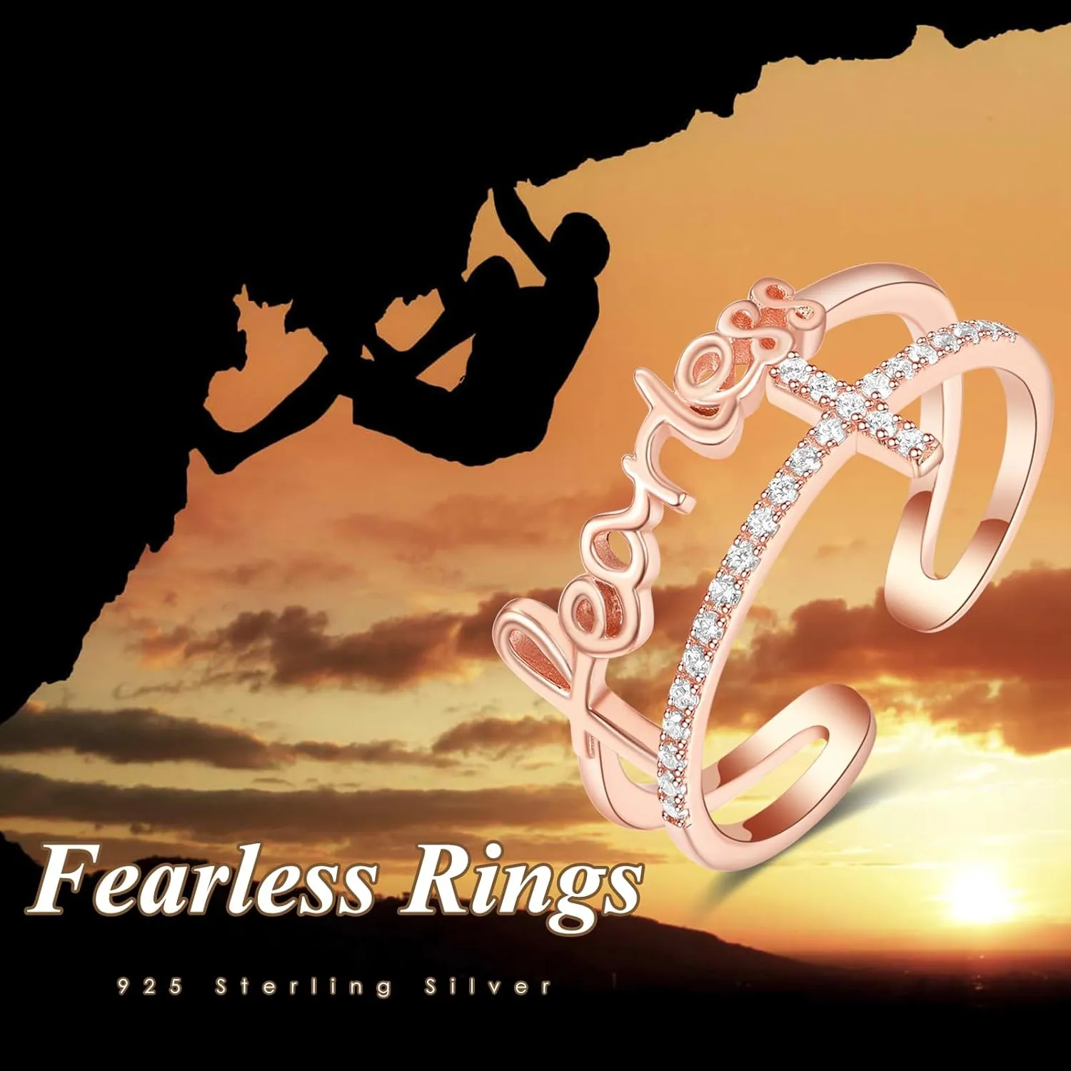 PRAYMOS Sterling Silver Adjustable Rings Fearless/Faith/Jesus Ring Christian Religious Rings Confirmation Jewelry Gifts