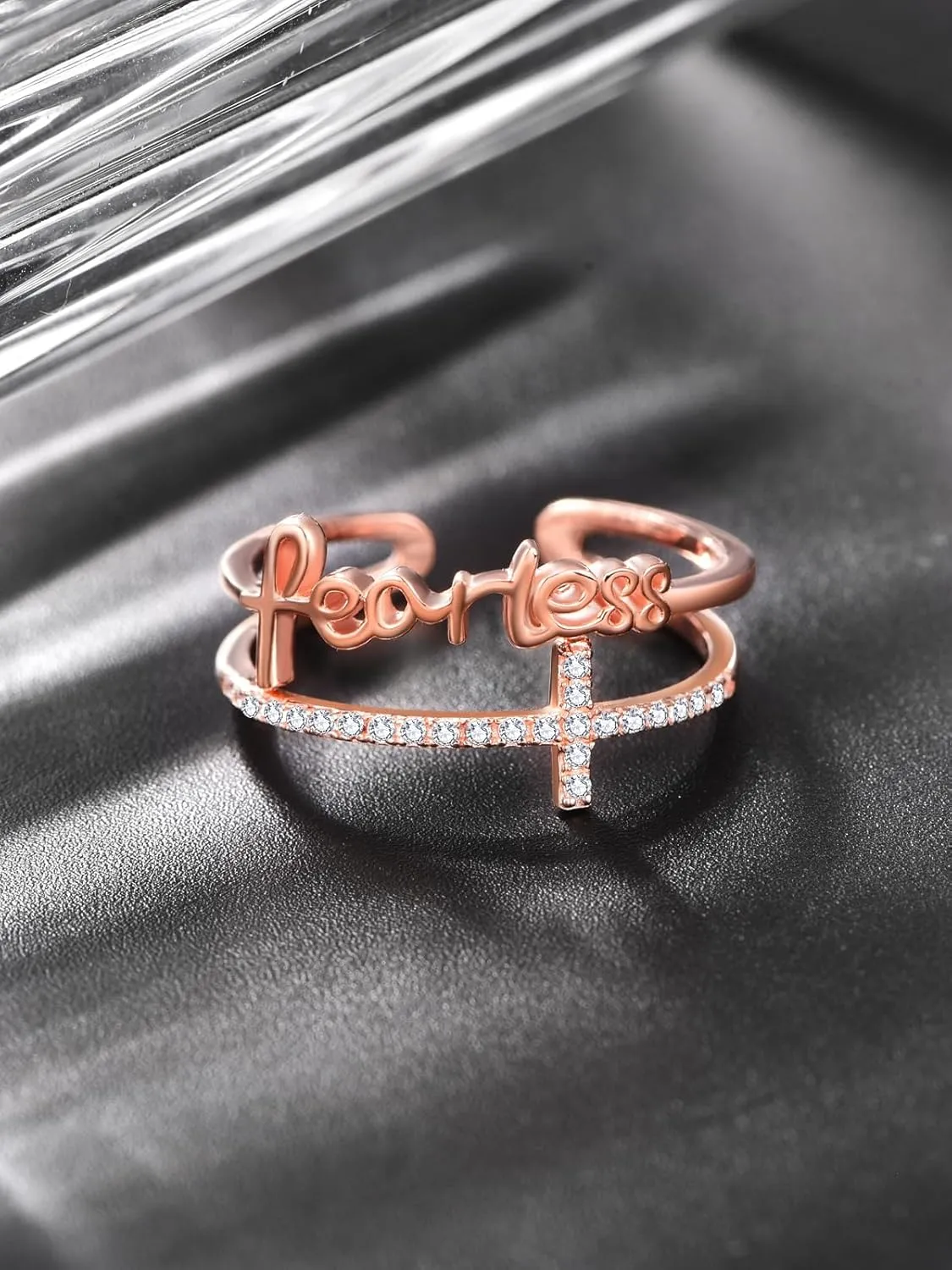 PRAYMOS Sterling Silver Adjustable Rings Fearless/Faith/Jesus Ring Christian Religious Rings Confirmation Jewelry Gifts