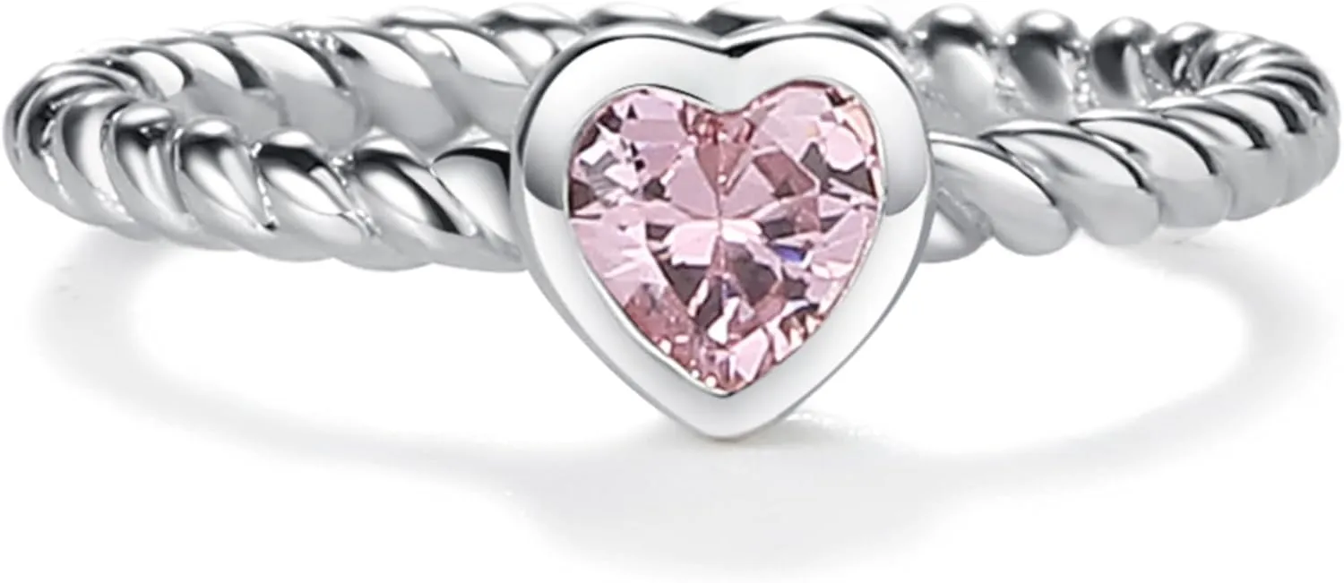 Precious Pieces Sterling Silver Twisted Rope Band Baby Ring with Heart for Babies, Infants, Toddlers, Little Girls, Stackable or Pinky Ring for Teens and Women