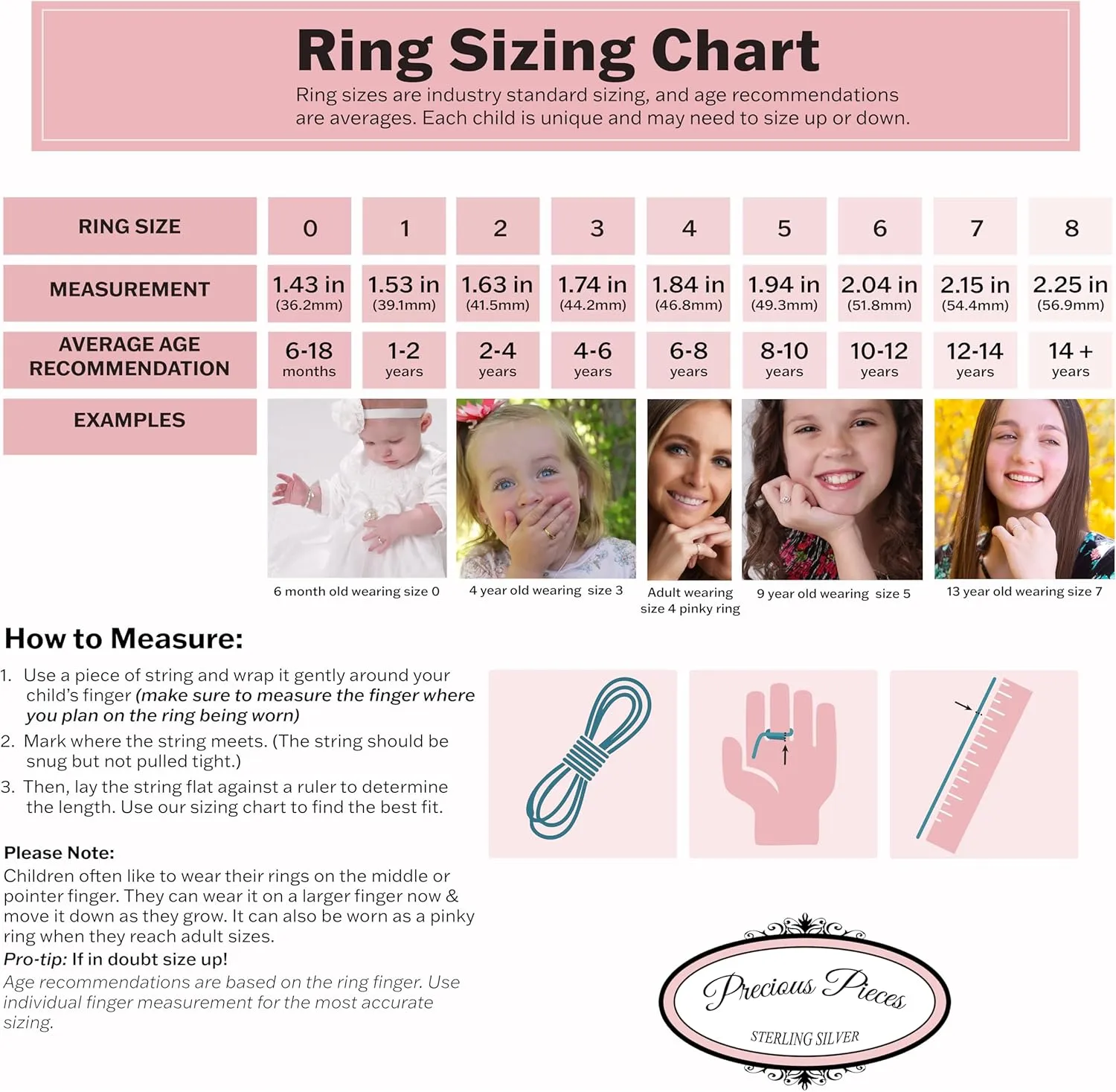 Precious Pieces Sterling Silver Twisted Rope Band Baby Ring with Heart for Babies, Infants, Toddlers, Little Girls, Stackable or Pinky Ring for Teens and Women
