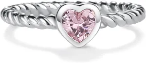 Precious Pieces Sterling Silver Twisted Rope Band Baby Ring with Heart for Babies, Infants, Toddlers, Little Girls, Stackable or Pinky Ring for Teens and Women