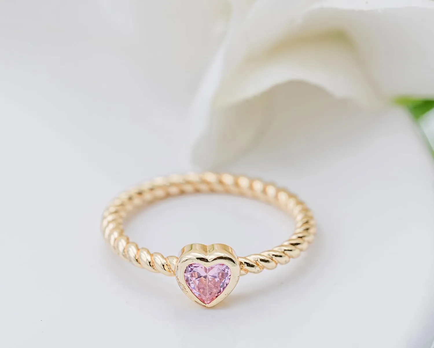 Precious Pieces Sterling Silver Twisted Rope Band Baby Ring with Heart for Babies, Infants, Toddlers, Little Girls, Stackable or Pinky Ring for Teens and Women