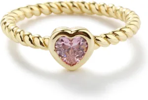 Precious Pieces Sterling Silver Twisted Rope Band Baby Ring with Heart for Babies, Infants, Toddlers, Little Girls, Stackable or Pinky Ring for Teens and Women