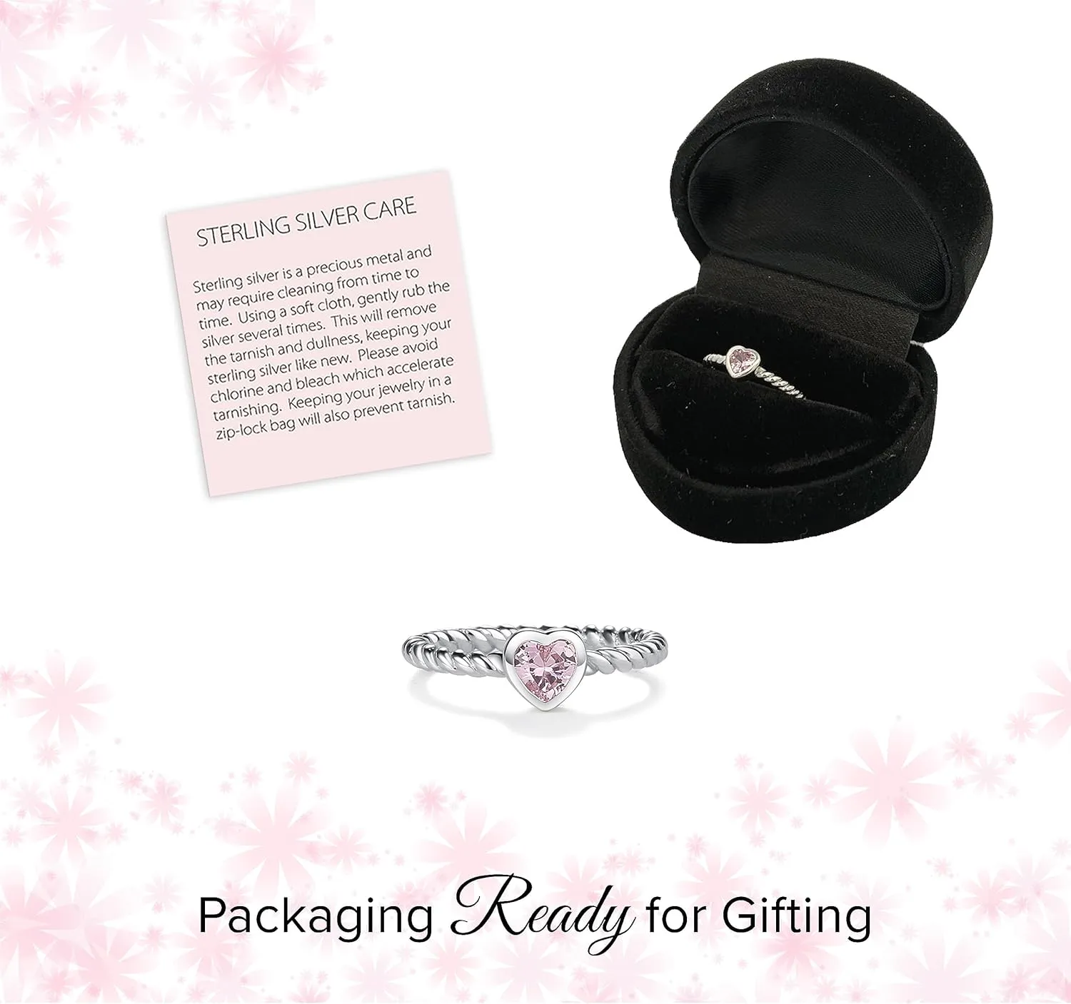 Precious Pieces Sterling Silver Twisted Rope Band Baby Ring with Heart for Babies, Infants, Toddlers, Little Girls, Stackable or Pinky Ring for Teens and Women