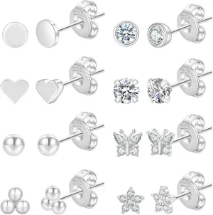 PRETOLE 8 Pairs Sterling Silver Stud Earrings for Women,14K Gold Plated Stud Earrings Set for Women Hypoallergenic Stud Earrings Cubic Zirconia Stud Earrings Small Stud Earrings for Women