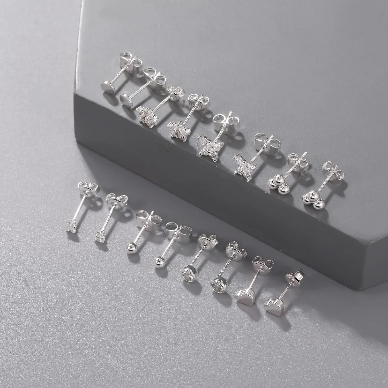 PRETOLE 8 Pairs Sterling Silver Stud Earrings for Women,14K Gold Plated Stud Earrings Set for Women Hypoallergenic Stud Earrings Cubic Zirconia Stud Earrings Small Stud Earrings for Women
