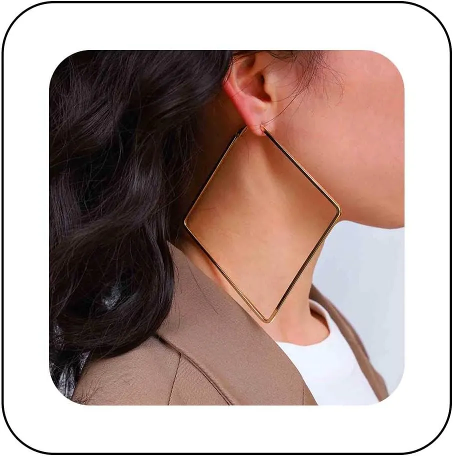 Punk Oversized Square Earrings Gold Square Dangle Earrings Big Square Huggie Hoop Earrings Hollow Square Hoop Earrings Exaggerated Geometric Earrings Jewelry for Women