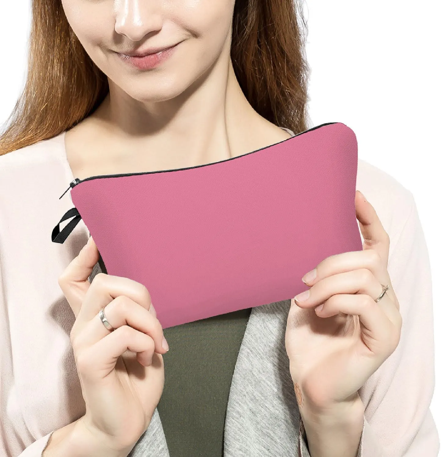 Pure Pink Makeup Bag DIY Cute Small Organizer Zipper Pouch Solid Color Cosmetic Bag Present for Pink Lovers Women Friends Sisters