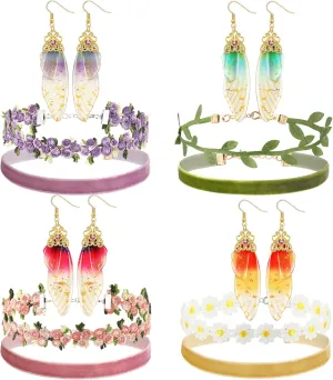 Quelay Cottagecore Jewelry Set Fairy Flower Choker Butterfly Earrings Fairy Accessories for Women Velvet Necklaces Cottagecore Choker Necklaces for Birthday Party Wedding Gifts