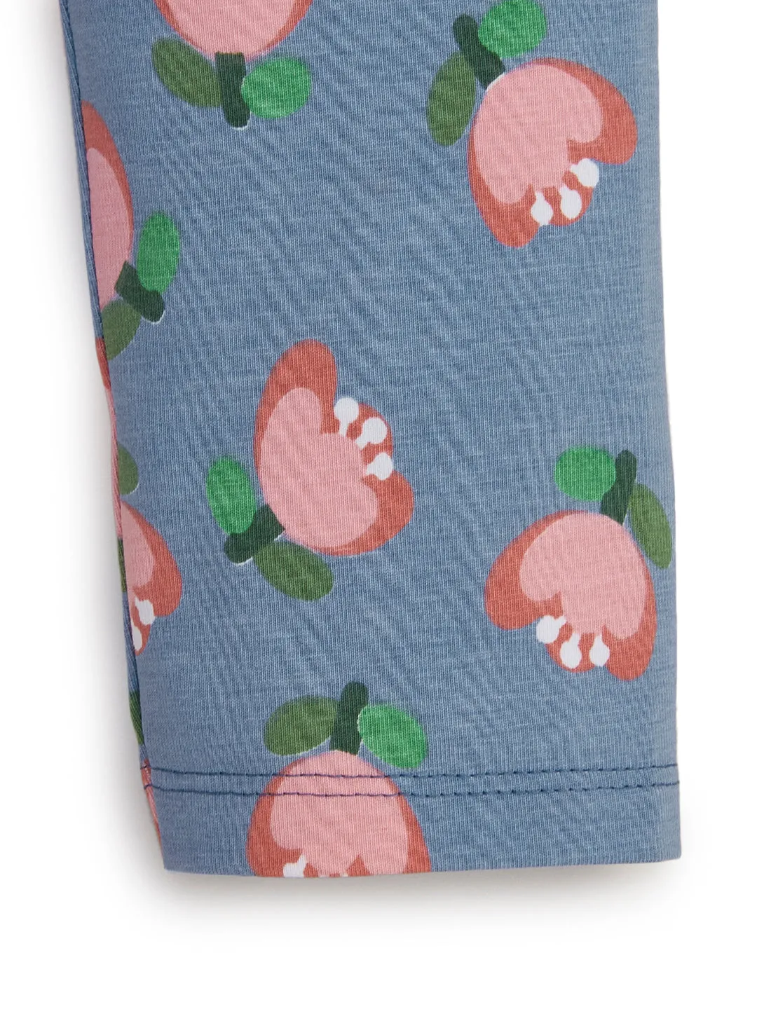 "Girls' Blue Leggings with Cute Pink Floral Print  Stretch Cotton Comfort"