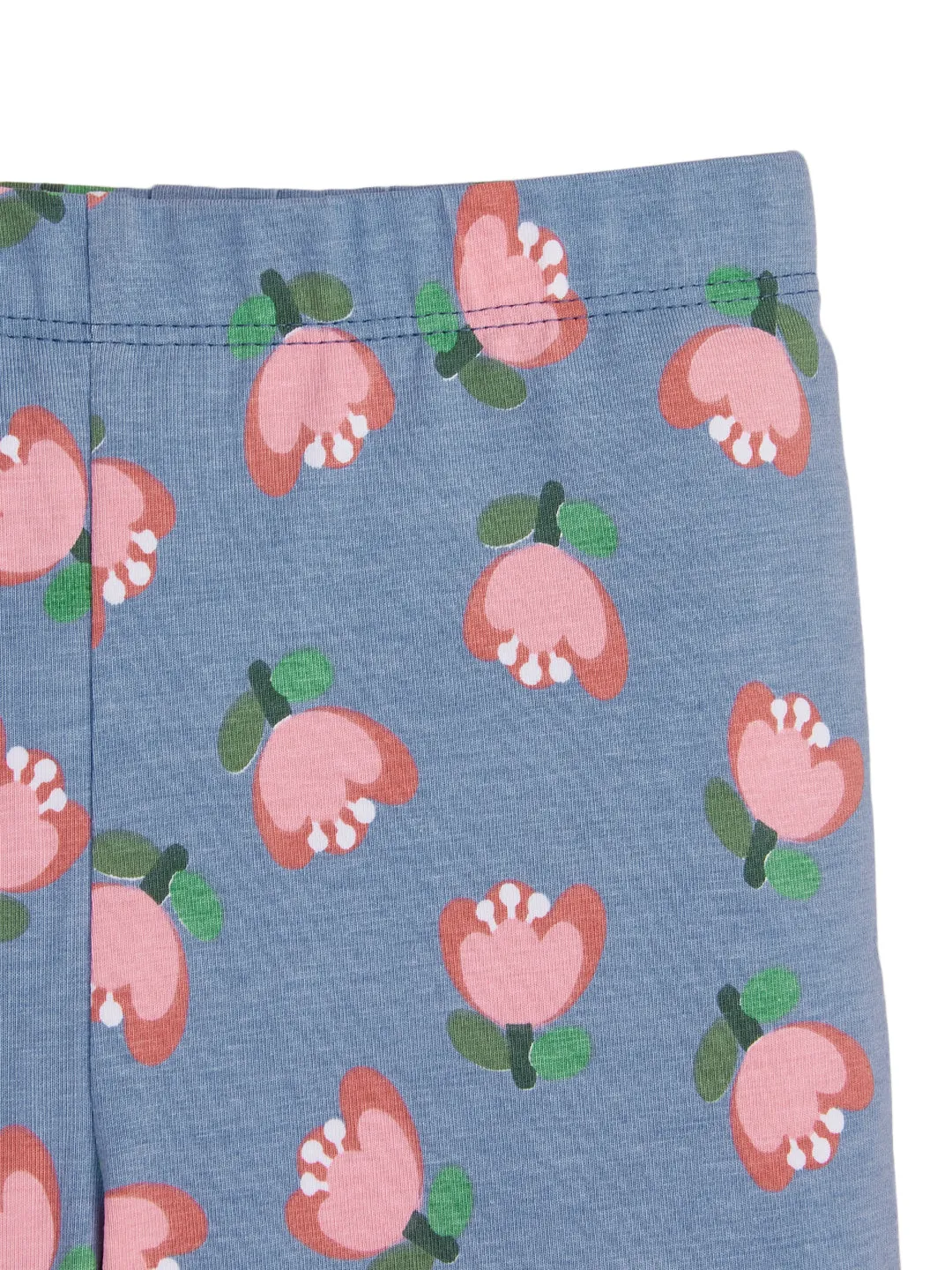 "Girls' Blue Leggings with Cute Pink Floral Print  Stretch Cotton Comfort"