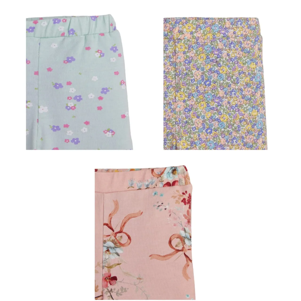 "Girls' Floral Print Leggings - 3-Pack Cotton Stretch Pants"