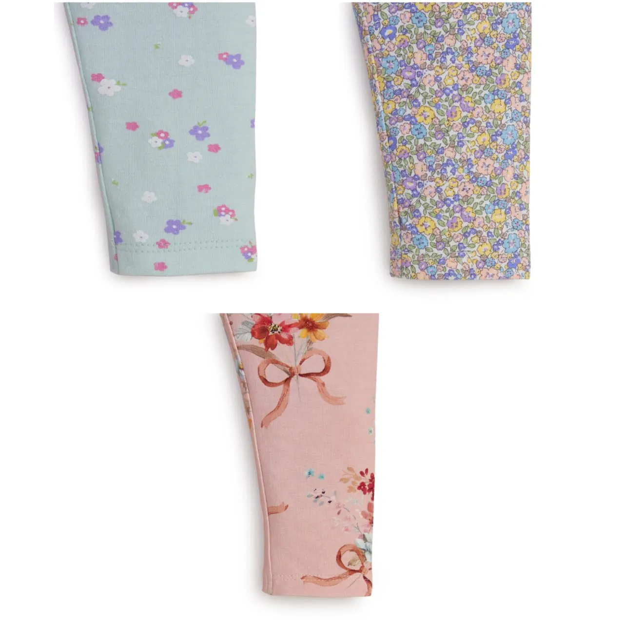 "Girls' Floral Print Leggings - 3-Pack Cotton Stretch Pants"