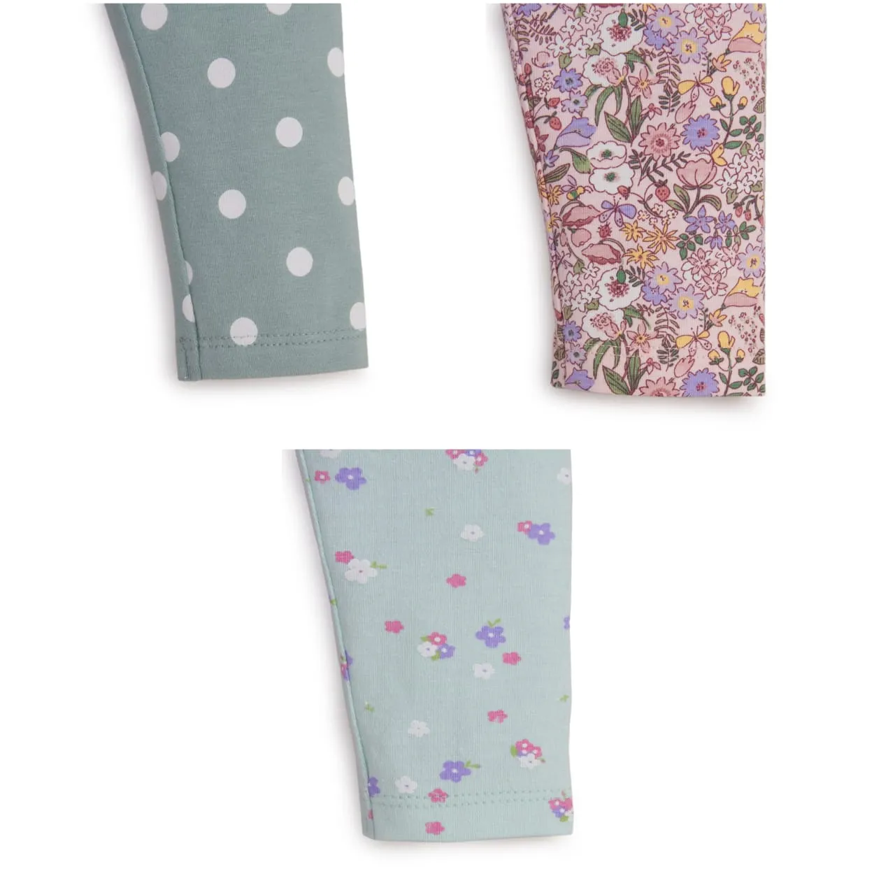 "Girls' Printed Leggings - 3-Pack Cotton Stretch Pants with Polka Dot & Floral Designs"