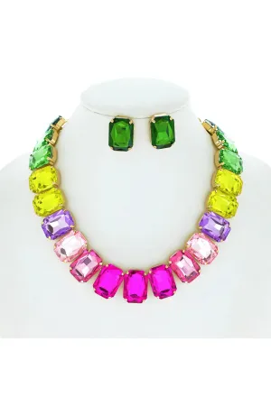 Radiant Neon Crystal Octagon Collar Necklace Set In A Vibrant Array of Colors