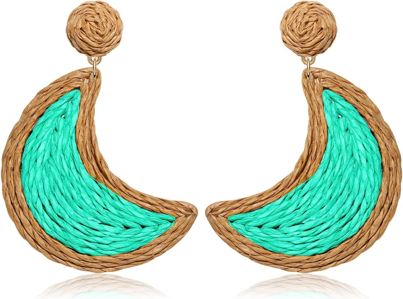 Rattan Earrings Bohemian Handmade Straw Wicker Braid Drop Dangle Earrings Statement Colorful Raffia Moon Earrings Summer Beach Holiday Accessory Jewelry Gifts