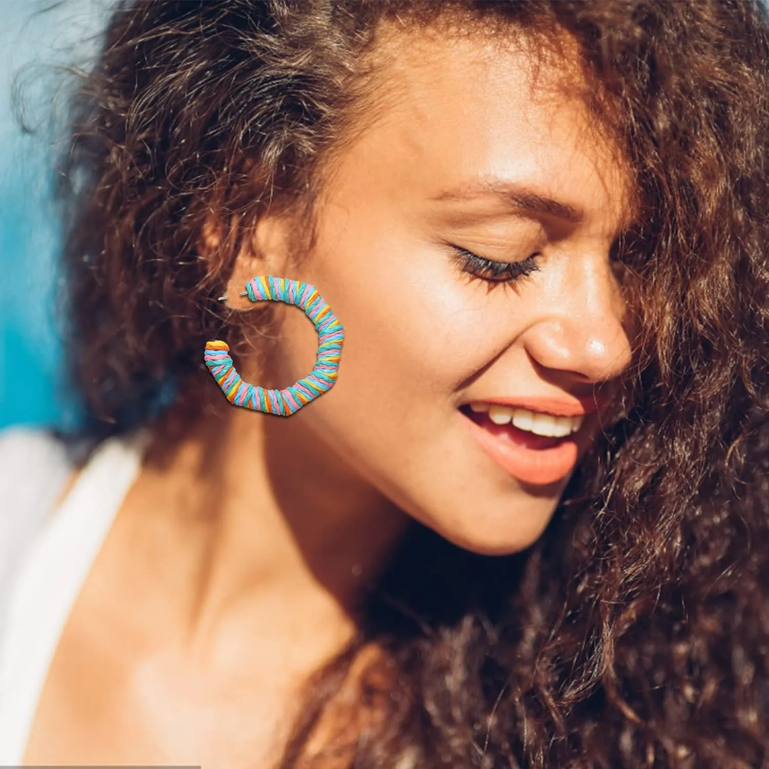 Rattan Earrings Boho Statement Rattan Hoop Earrings Handmade Raffia Woven Straw Wicker Earrings for Women Hexagon Hoop Earring Summer Beach Jewelry Gifts