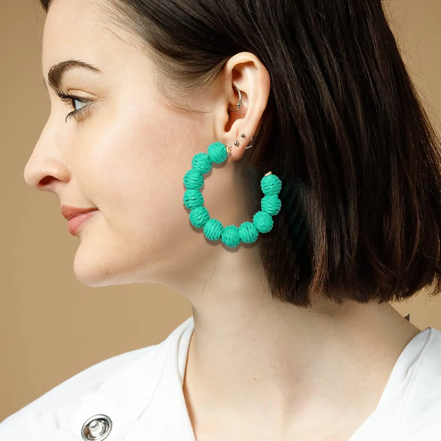 Rattan Earrings Statement Rattan Hoop Earrings for Women Woven Bohemian Earrings Handmade Straw Wicker Braid Big Drop Dangle Earrings for Women Summer Beach Jewelry
