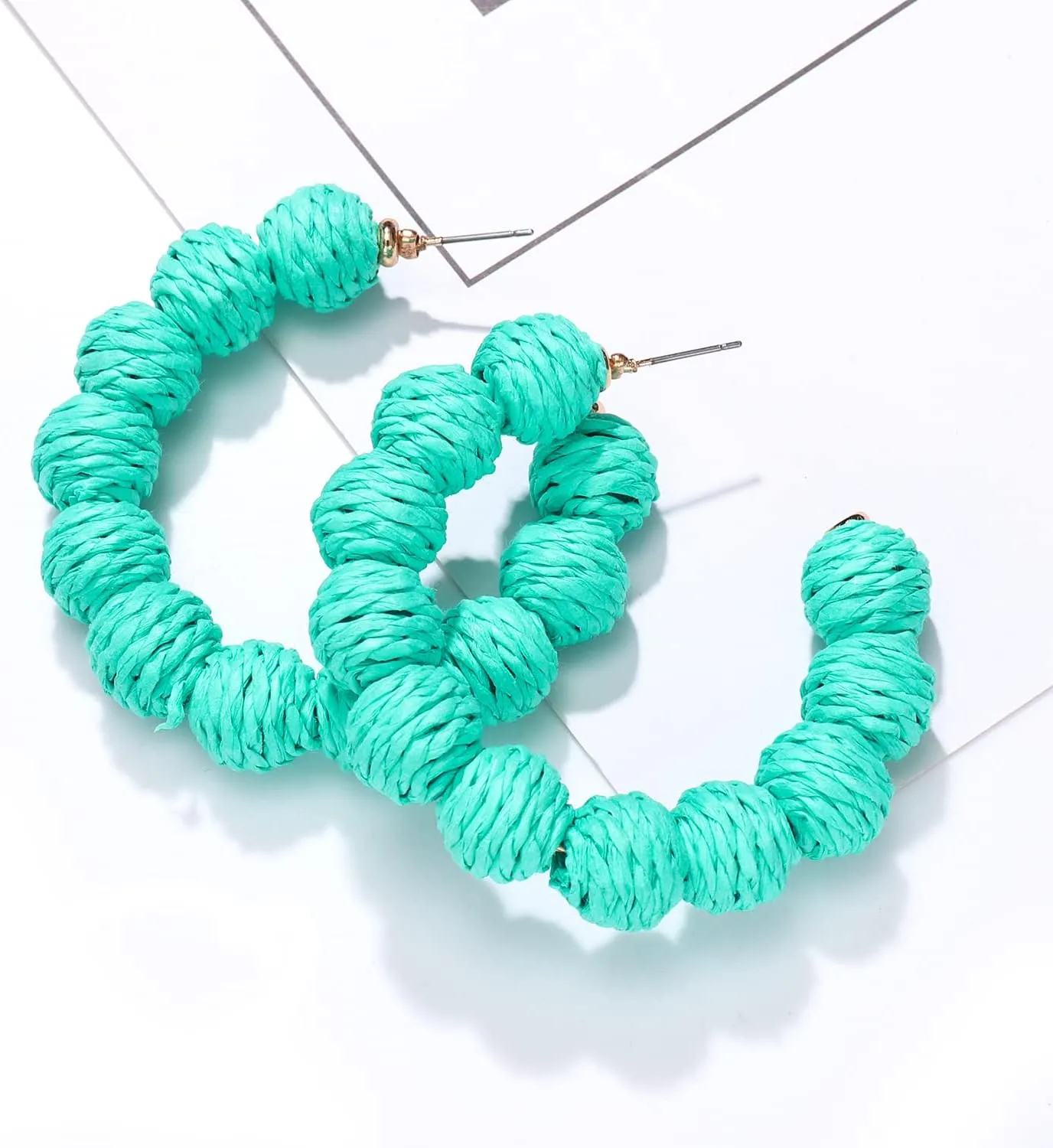 Rattan Earrings Statement Rattan Hoop Earrings for Women Woven Bohemian Earrings Handmade Straw Wicker Braid Big Drop Dangle Earrings for Women Summer Beach Jewelry