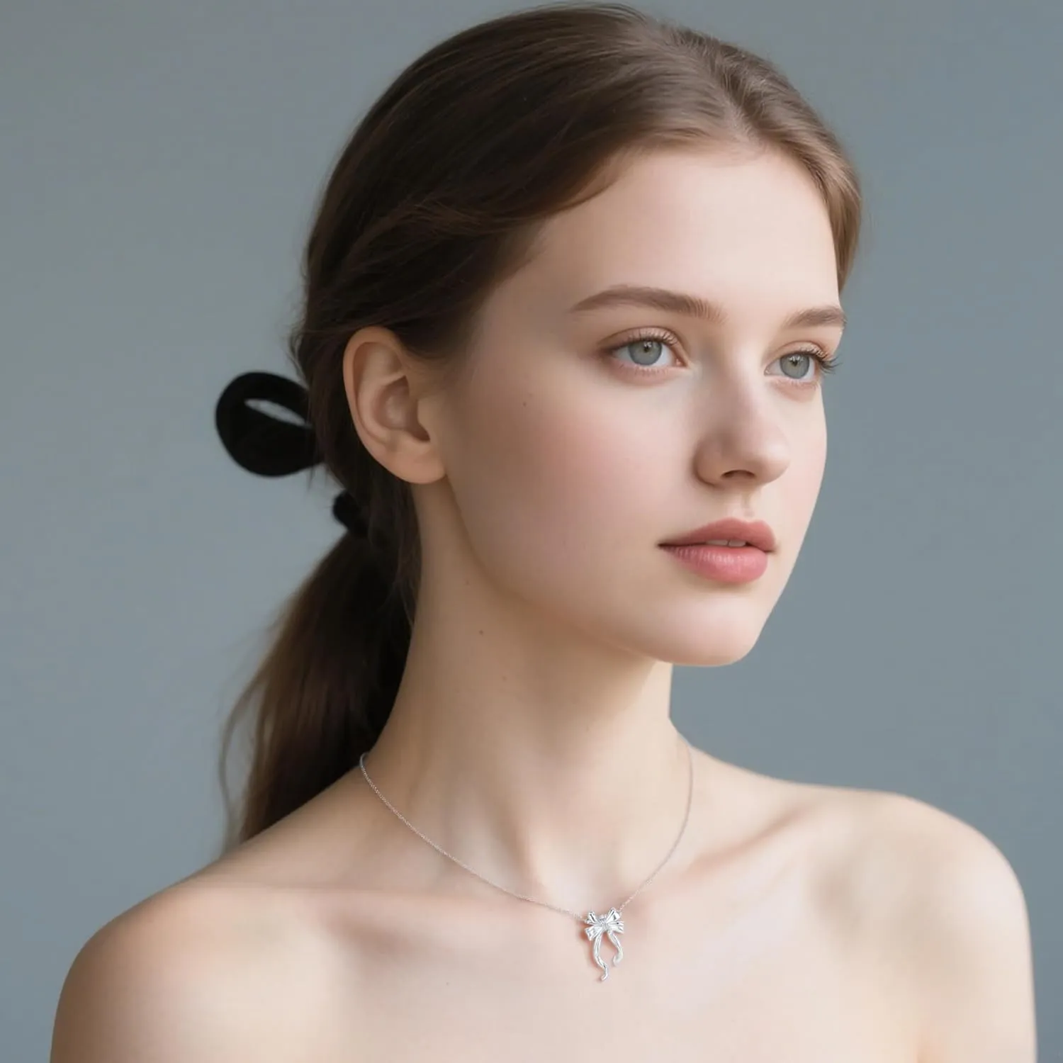 Reffeer Solid 925 Sterling Silver Bow Necklace for Women Teens Bowknot Choker Necklace Pendant Ribbon Bow Necklace