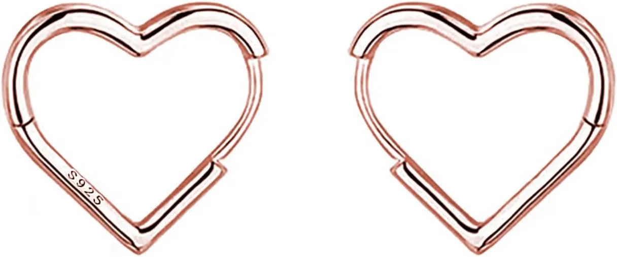Reffeer Solid 925 Sterling Silver Heart Earrings Hoop Minimalist Sleeper Huggie Earrings For Women Teens