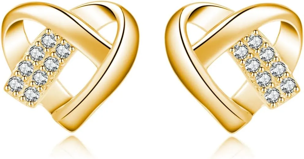 Reffeer Solid 925 Sterling Silver Infinity Love Heart Stud Earrings for Women Teens CZ Heart Knot Stud Earrings Mothers Day