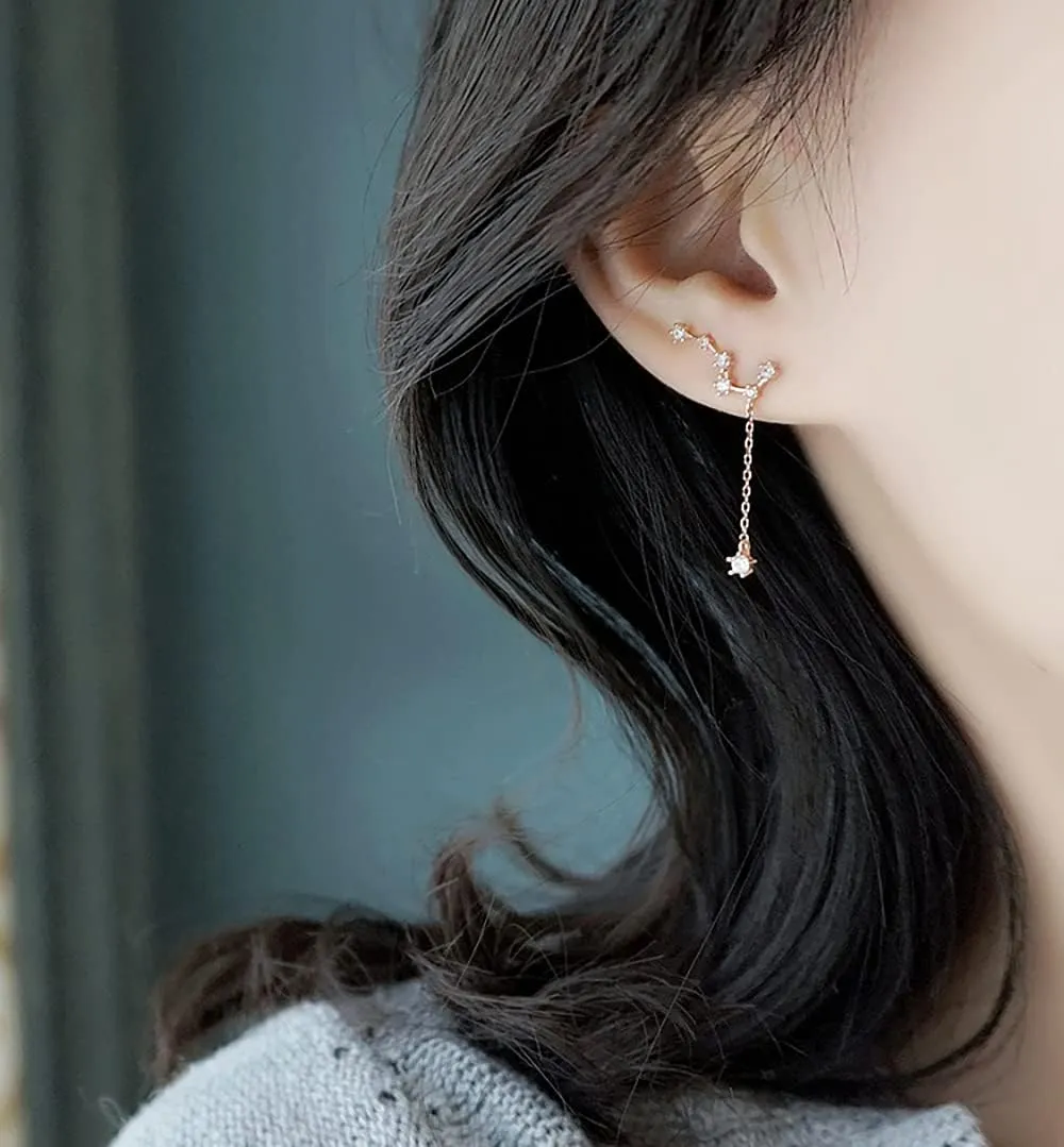 Reffeer Solid 925 Sterling Silver Star Ear Cuffs Chain Earrings for Women Star Wrap Earrings Climber