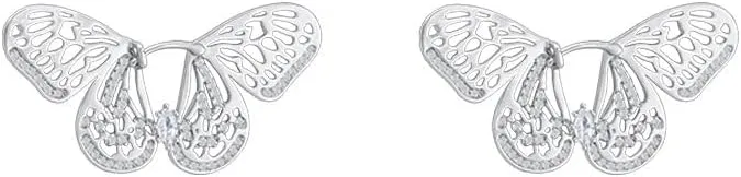 Rhinestone Butterfly Earrings for Women Bow Earrings Gold Crystal CZ Earrings Cubic Zirconia Sterling Silver Stud Earrings Hypoallergenic Drop Dangle Cute Earring for Mother Valentine's Day Jewelry Prom Wedding Brides