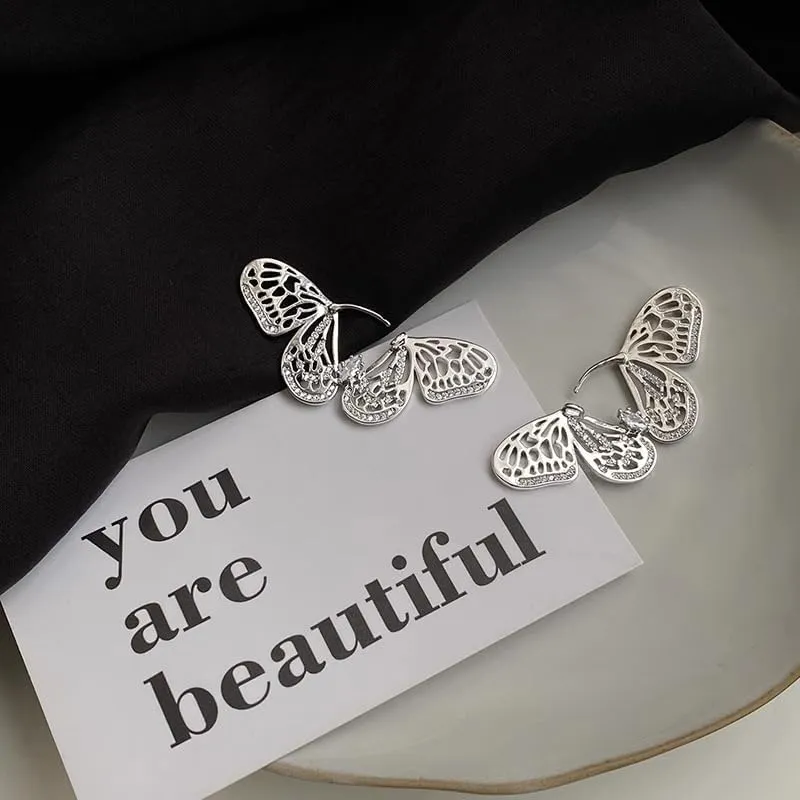 Rhinestone Butterfly Earrings for Women Bow Earrings Gold Crystal CZ Earrings Cubic Zirconia Sterling Silver Stud Earrings Hypoallergenic Drop Dangle Cute Earring for Mother Valentine's Day Jewelry Prom Wedding Brides