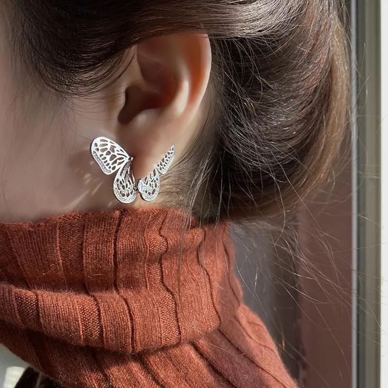 Rhinestone Butterfly Earrings for Women Bow Earrings Gold Crystal CZ Earrings Cubic Zirconia Sterling Silver Stud Earrings Hypoallergenic Drop Dangle Cute Earring for Mother Valentine's Day Jewelry Prom Wedding Brides