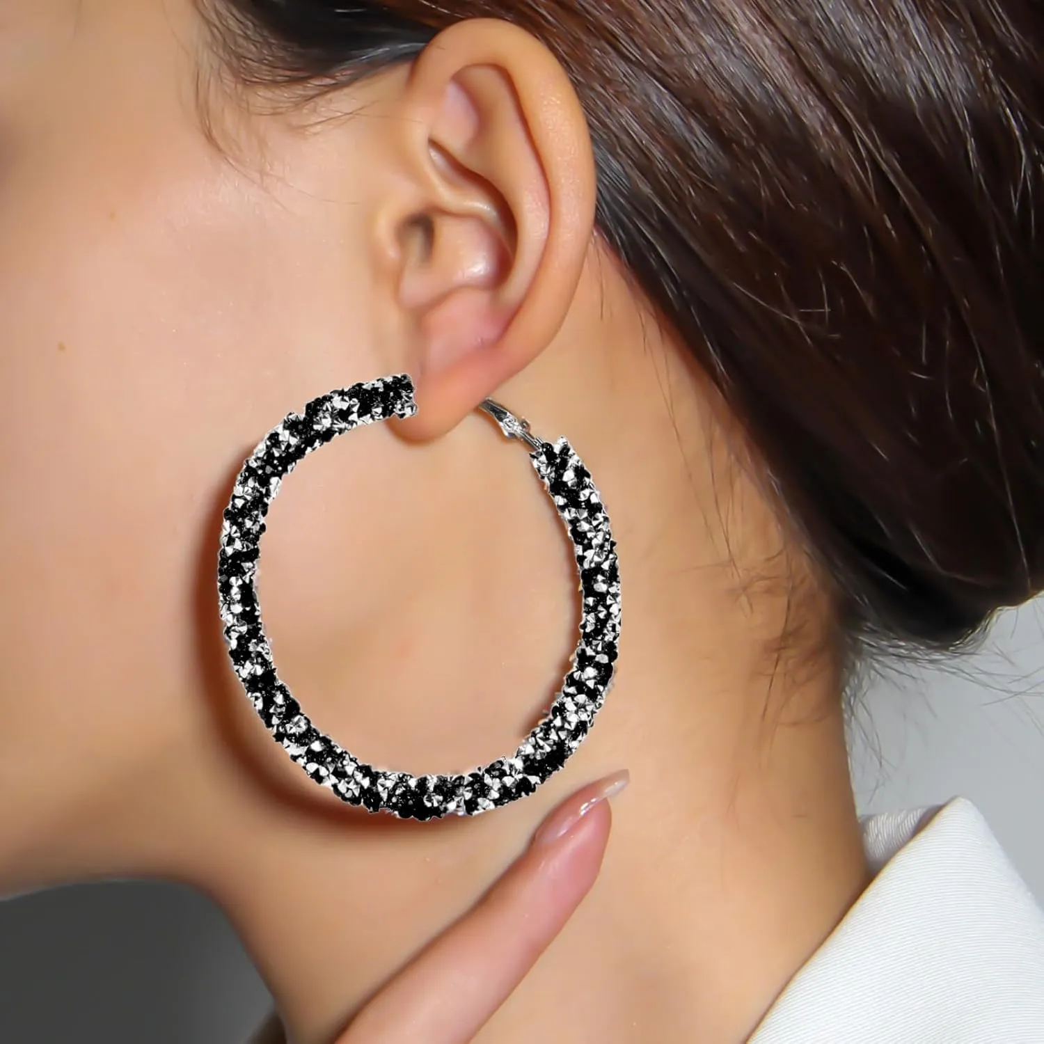 Rhinestone Hoop Earrings Big Hoop Earrings for Women Large Hoop Earrings Sparkly Hoops Earring Trendy Prom Wedding Jewelry Gifts