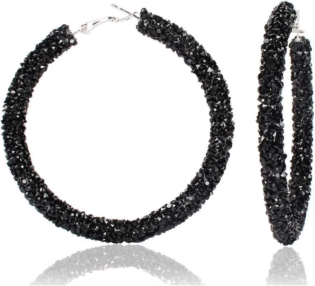 Rhinestone Hoop Earrings Big Hoop Earrings for Women Large Hoop Earrings Sparkly Hoops Earring Trendy Prom Wedding Jewelry Gifts