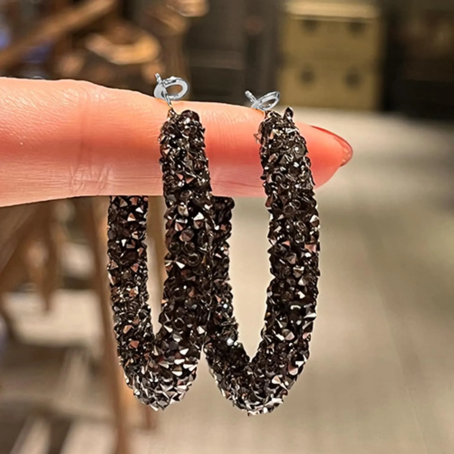 Rhinestone Hoop Earrings Big Hoop Earrings for Women Large Hoop Earrings Sparkly Hoops Earring Trendy Prom Wedding Jewelry Gifts