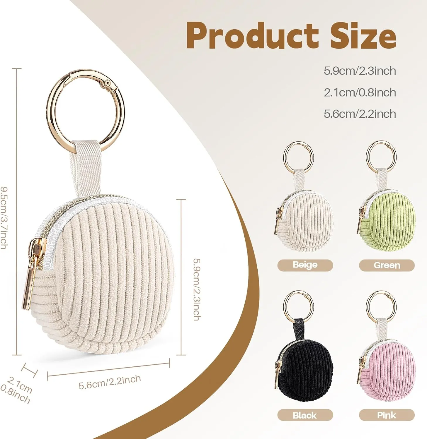 Ring Holder Keychain, Corduroy Jewelry Holder Storage with Ring Buckle, Portable Mini Travel Jewelry Keeper Case for Earrings, Rings, Necklaces (Black)