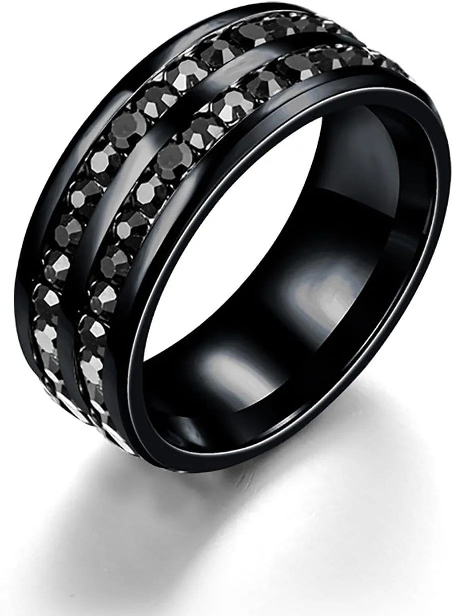 Rings for Couples Black Cubic Zirconia Wedding Ring Minimalism Couples Titanium Eternity Ring Wedding Engagement Anniversary Jewelry Gifts for Women Men
