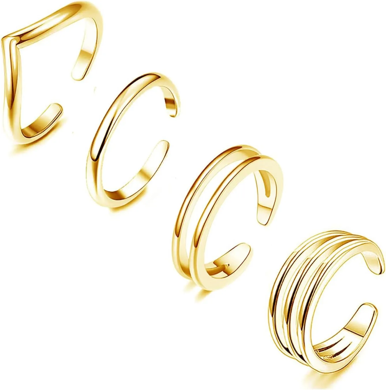 Ritach 925 Sterling Silver Minimalist Toe Rings Set 14K Gold Plated Simple Open Adjustable Band Toe Rings for Women Beach Foot Jewelry for Summer