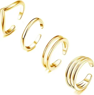 Ritach 925 Sterling Silver Minimalist Toe Rings Set 14K Gold Plated Simple Open Adjustable Band Toe Rings for Women Beach Foot Jewelry for Summer