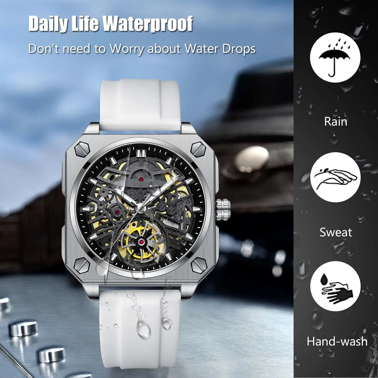 RORIOS Men's Self-Winding Wristwatch Automatic Mechanical Minimalist Skeleton Watch Casual Fashion Watches for Men
