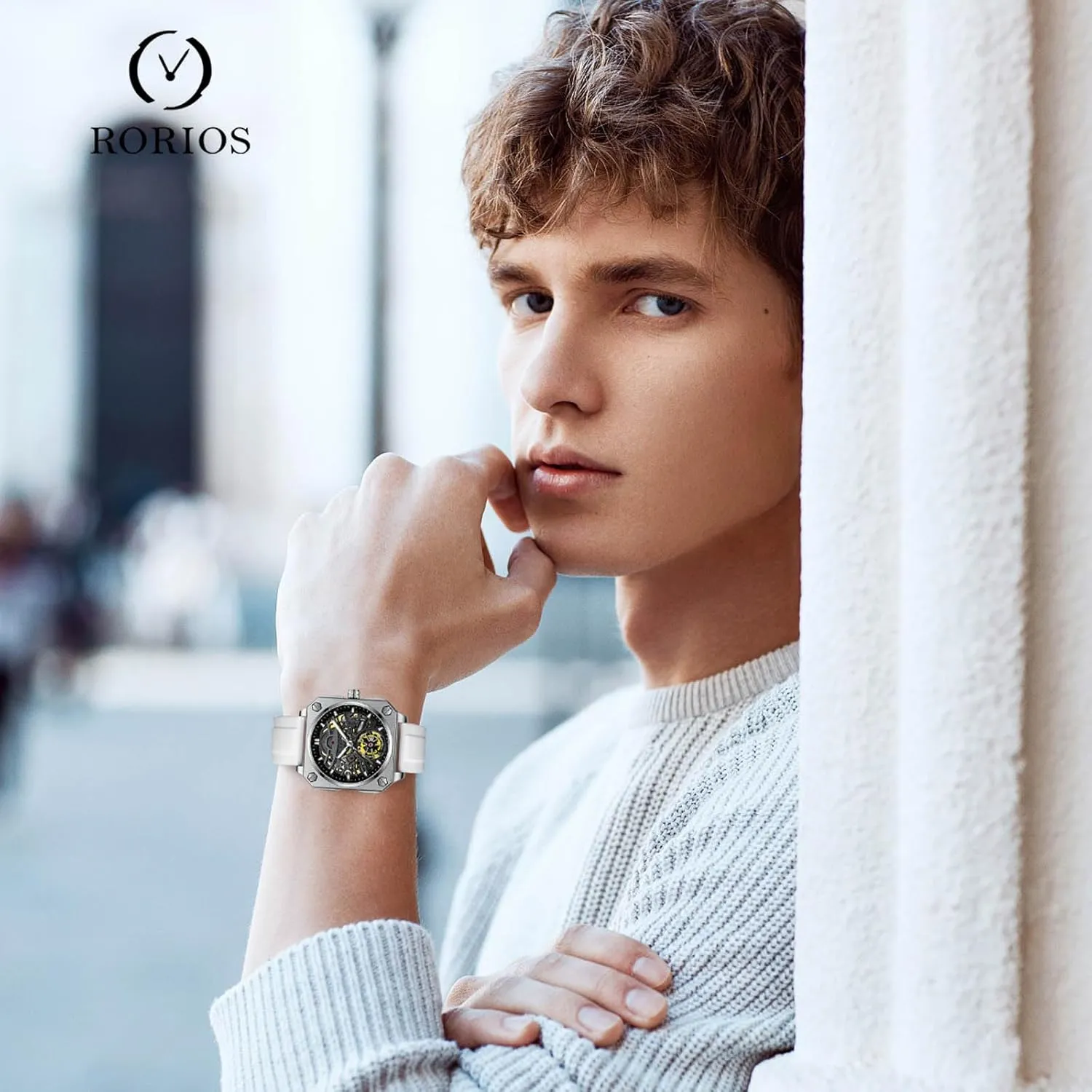 RORIOS Men's Self-Winding Wristwatch Automatic Mechanical Minimalist Skeleton Watch Casual Fashion Watches for Men
