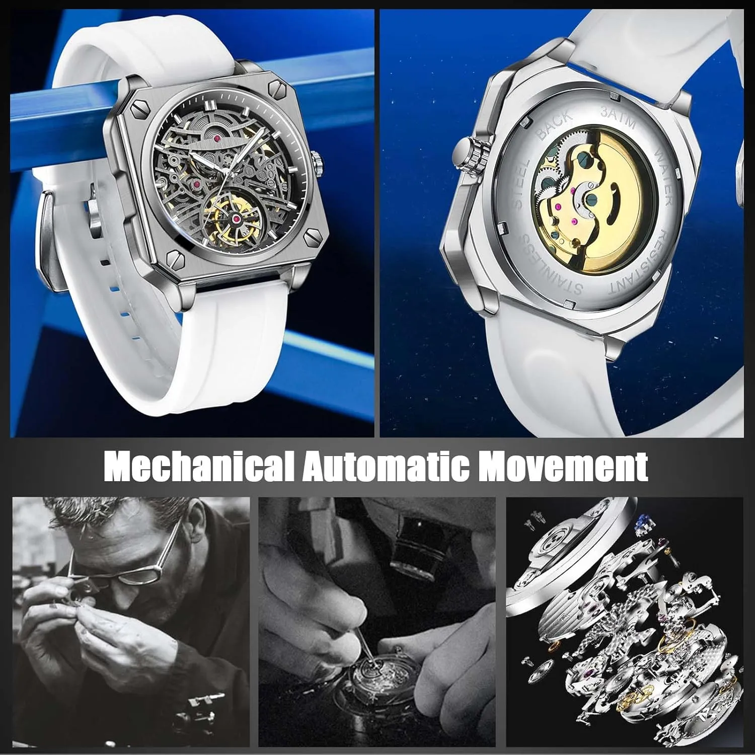 RORIOS Men's Self-Winding Wristwatch Automatic Mechanical Minimalist Skeleton Watch Casual Fashion Watches for Men