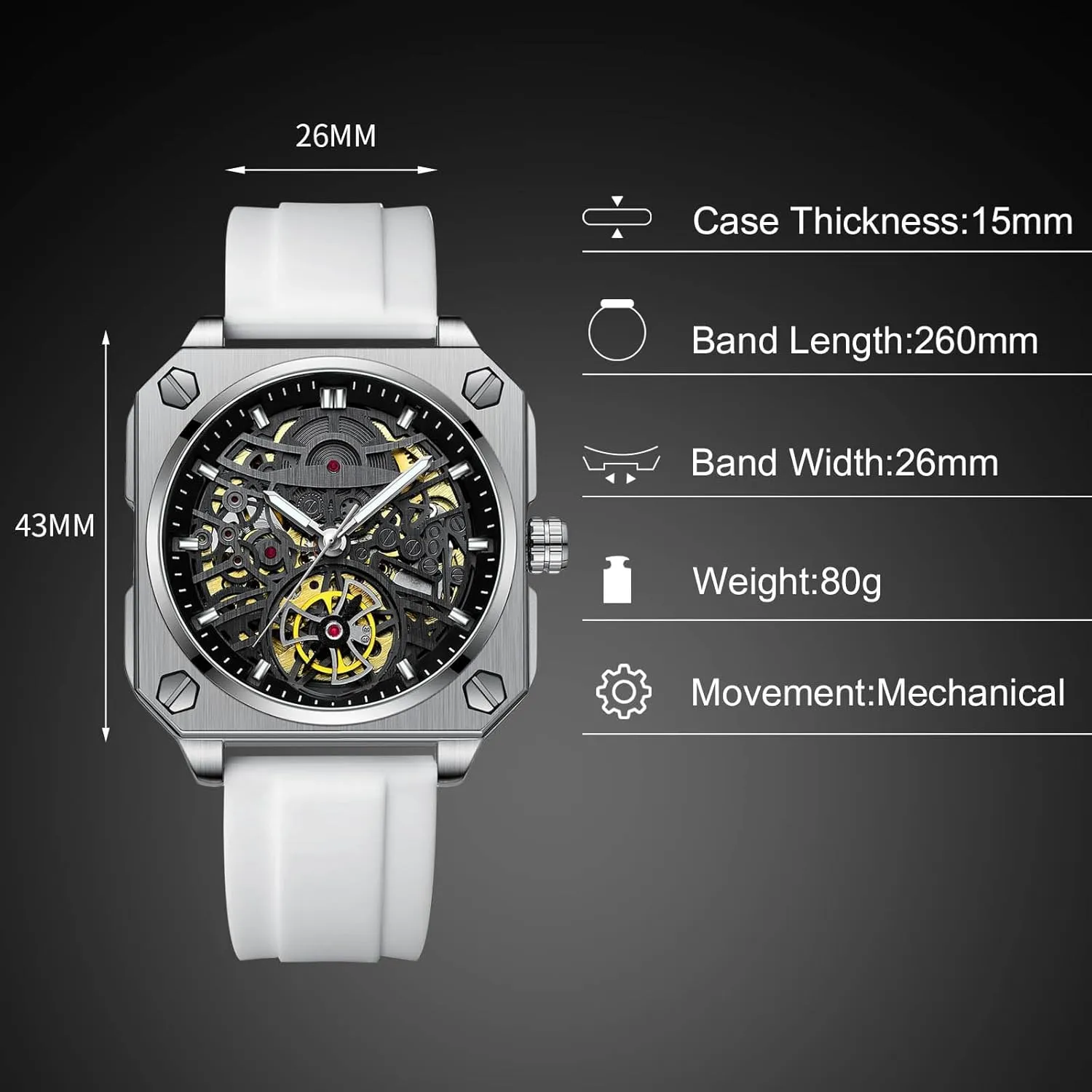 RORIOS Men's Self-Winding Wristwatch Automatic Mechanical Minimalist Skeleton Watch Casual Fashion Watches for Men