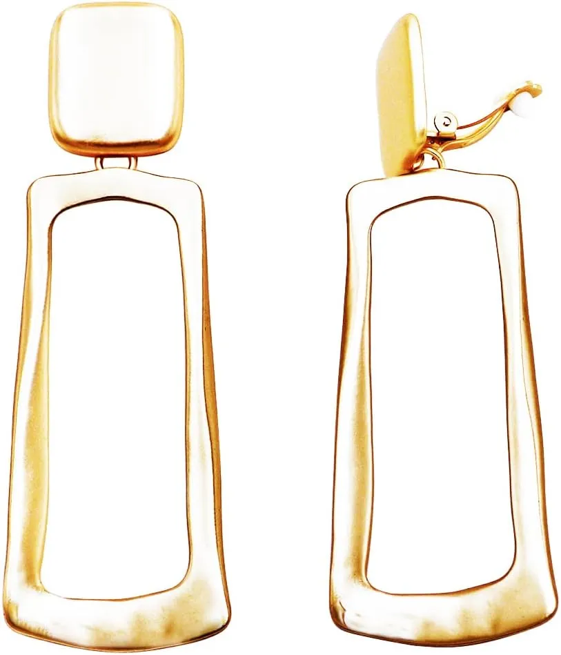 Rosemarie & Jubalee Women's Chic Rectangular Metal Geometric Open Hoop Statement Clip On Earring