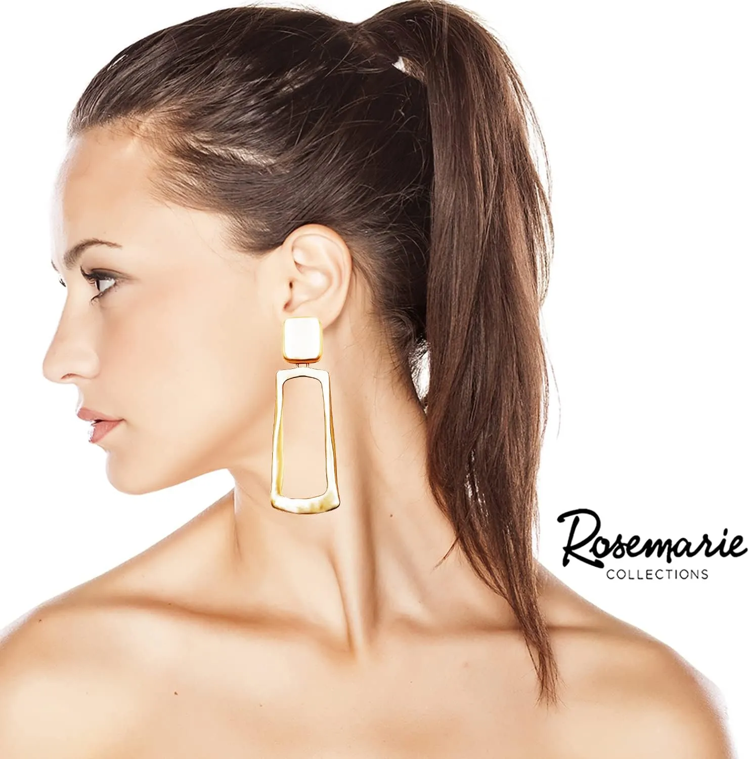 Rosemarie & Jubalee Women's Chic Rectangular Metal Geometric Open Hoop Statement Clip On Earring