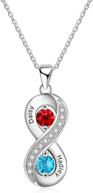 ROSI 925 Sterling Silver Personalized Heart Name Necklace for Couples with 2 and 3 Crystal Womens Relationship Promise Necklace for Wife Girlfriends Necklace for Mom (Sliver)
