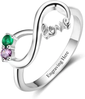 ROSI Personalized Relationship Ring with 2 Simulated Birthstones Suitable for Couples Ring (Love Ring, 8)