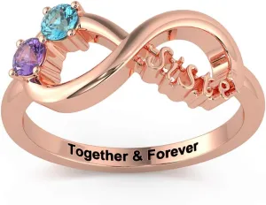 ROSI Personalized Relationship Ring with 2 Simulated Birthstones Suitable for Couples Ring (Rose Gold Sister Ring, 9)