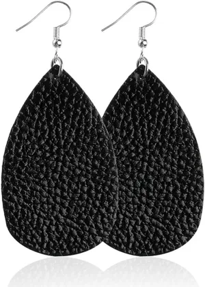 ROSTIVO Leather Earrings for Women Teardrop Leather Earrings Simple Dangle Earrings (Black)