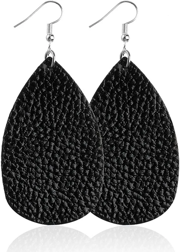 ROSTIVO Leather Earrings for Women Teardrop Leather Earrings Simple Dangle Earrings (Black)